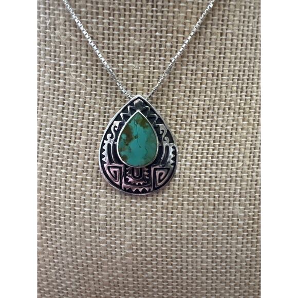 Native American RMA 925 Turquoise Pendant Southwestern Sterling Necklace - Picture 3 of 6